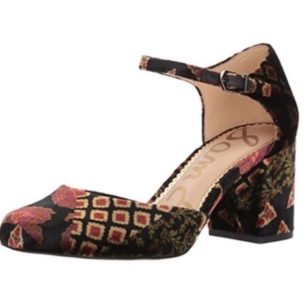 Sam Edelman Clover Velvet Paisley Print Ankle Strap Pumps | Size 8